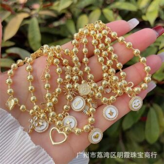 18k gold inlaid with full diamond zircon love geometric handmade beaded bracelet