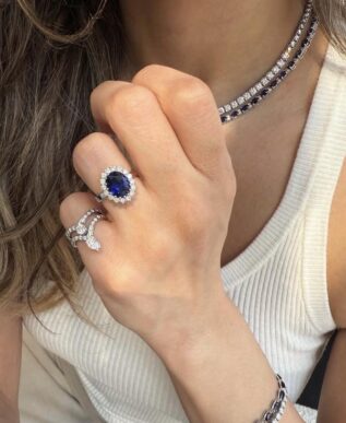 Sapphire Oval 7*9 Zircon Ring